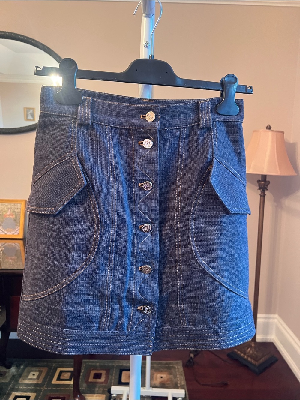 Acler Dark Blue Denim Button-Front Mini Skirt